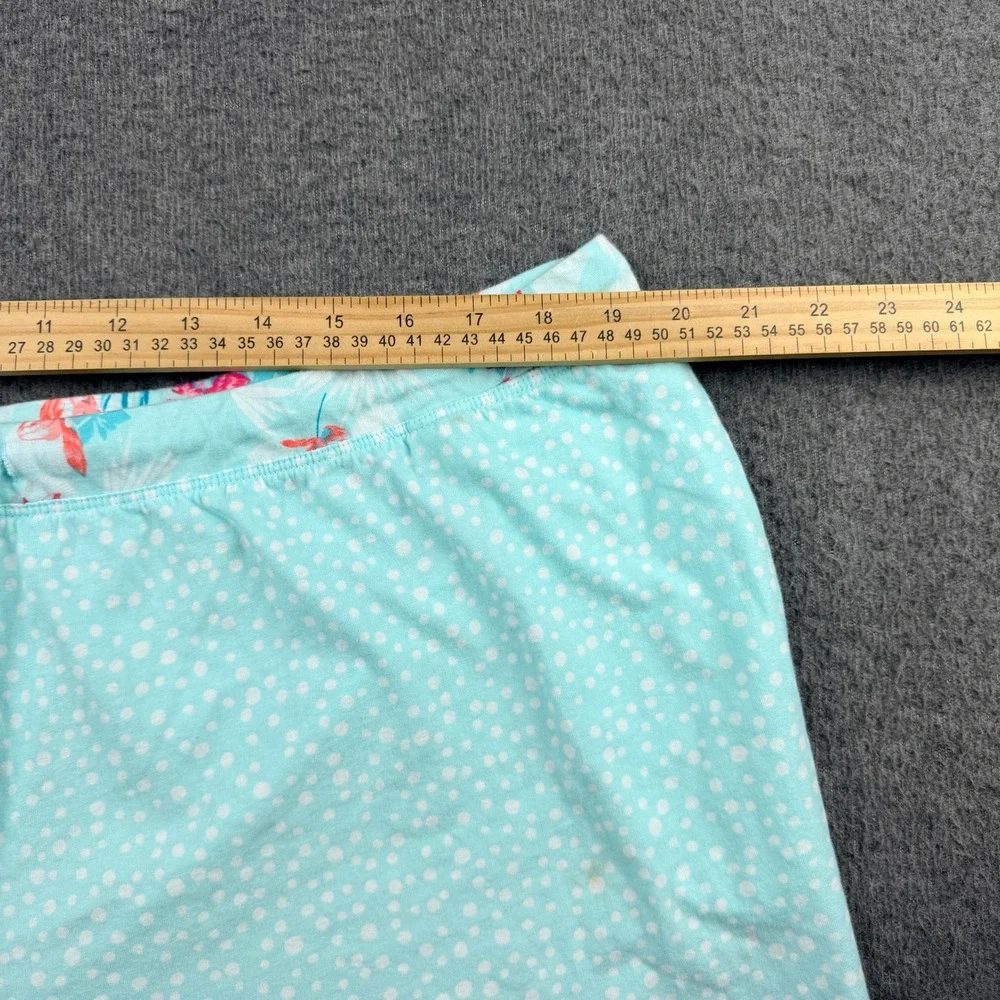 Carole Hochman Pajama Shorts Women's XXL Aqua Blue Polka Dot Floral Trim Cotton‎